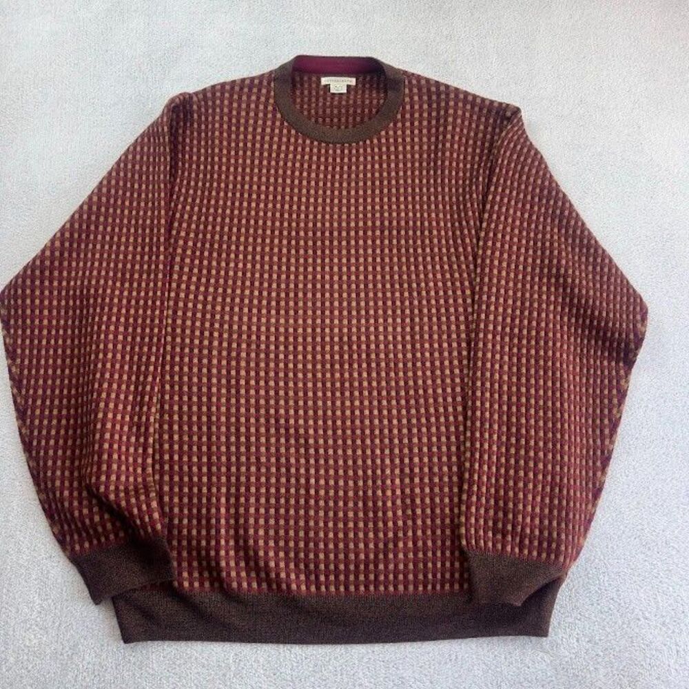 Y2K Cutter & Buck Italy Merino Wool  XL Birdseye Check Crewneck Sweater Grandpa